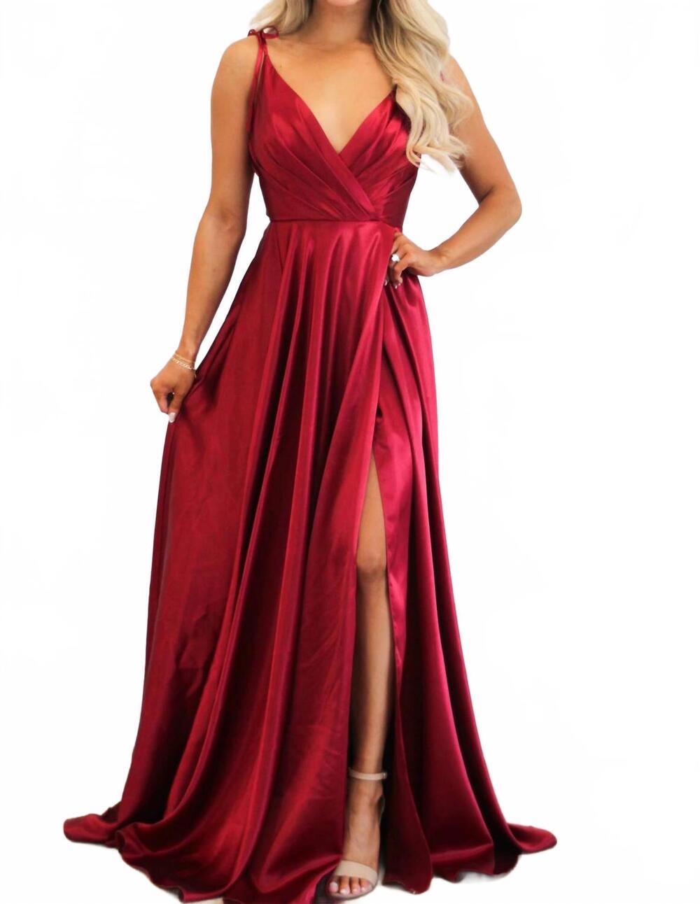 NEW CINDERELLA DIVINE born to love you satin slit formal dress in burgundy